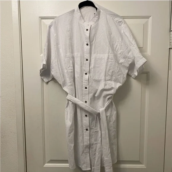 White Cotton Shirt Dress - Picture 2 of 4